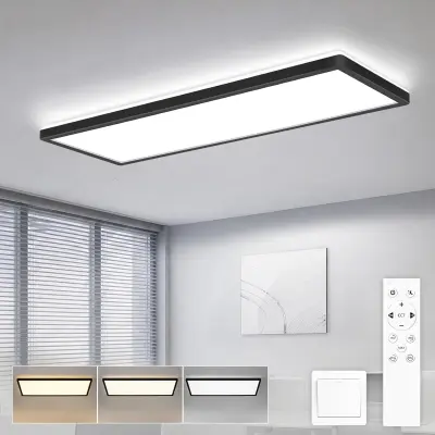 NETTLIFE črna LED stropna svetilka 58 × 20 cm, 22 W, 3000–6500 K, zatemnilna, s pomnilnikom in daljinskim upravljalnikom