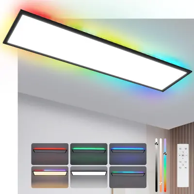 NETTLIFE ploščata LED stropna svetilka 100 × 25 cm, 24 W, zatemnilna, z RGB-osvetlitvijo, spreminjanjem barv in črnim daljinskim upravljalnikom