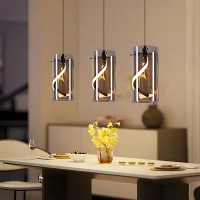 NETTLIFE vintage LED viseča svetilka s 3 lučmi iz dimljenega sivega stekla, 33 W, 3000 K, nastavljiva višina, za jedilno mizo