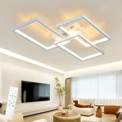 NETTLIFE Bela kovinska LED stropna svetilka 72W 80cm Moderna zatemnljiva svetilka za dnevno sobo s pravokotno zasnovo za spalnice
