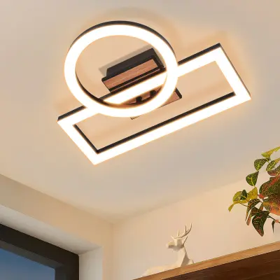 NETTLIFE črna LED stropna svetilka z lesnim videzom, 34,5 cm, 14 W, 3000 K, sodobna pravokotna obročasta zasnova, energijski razred E