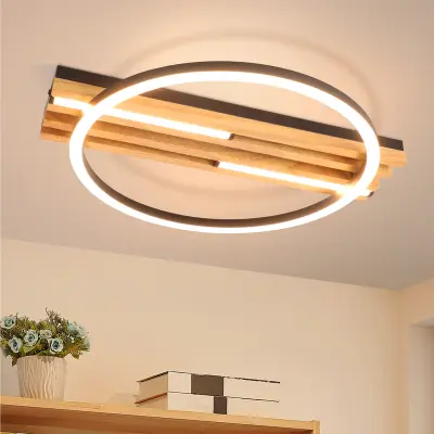 NETTLIFE 38cm 24W moderna lesena LED stropna svetilka, pravokotna črna stropna svetilka, 3000K toplo bela za dnevno sobo, spalnico, kuhinjo, hodnik