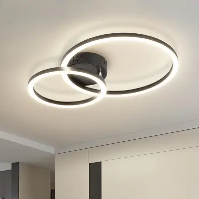 NETTLIFE Moderna LED Stropna Svetilka 23W 40cm Črna, 2-Obročna 4000K Nevtralno Bela za Pisarno