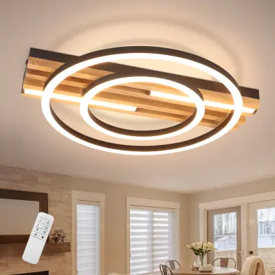 NETTLIFE LED Stropna Svetilka 34W 38cm Zatemnilna, Lesen Okvir Geometrijski Dizajn s Pomnilnikom