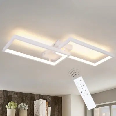 NETTLIFE zatemnilna LED stropna svetilka, 40 W, bela kovinska zasnova, za kuhinjo, spalnico, jedilnico ali dnevno sobo, z daljinskim upravljalnikom