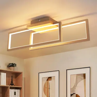 Nettlife 24W moderna pravokotna LED stropna svetilka, lesen zaključek, za dnevno sobo, kuhinjo, spalnico, hodnik, toplo bela 3000K, 48 cm