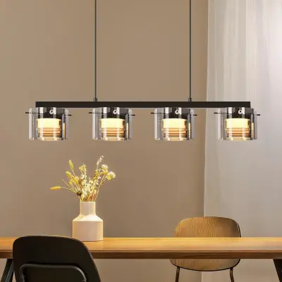 NETTLIFE LED Viseča Svetilka 4-Luči Steklo, Moderna Lestenec z Nastavljivo Višino 140cm