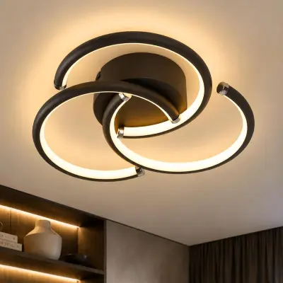 NETTLIFE sodobna črna LED stropna svetilka z obročem, 24 W, 3000 K, za spalnico, hodnik, dnevno sobo ali pisarno