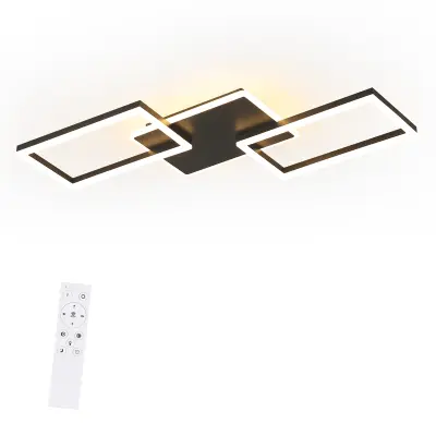 NETTLIFE velika črna zatemnilna LED stropna svetilka, 80 cm, 63 W, sodobna kovinska zasnova, za dnevno sobo in spalnico, z daljinskim upravljalnikom
