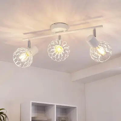 Nettlife stropna svetilka s tremi LED-lučmi (bela) – kovinska kuhinjska svetilka E14 | 350° nastavljiva stropna svetilka (žarnica ni priložena)