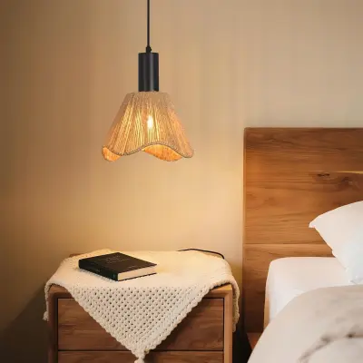 NETTLIFE boho viseča svetilka iz ratana z 1 lučjo E27, vintage pletena konopljina vrv, za jedilnico, brez žarnice
