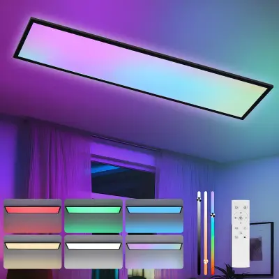 NETTLIFE 120 x 30 cm LED panel, zatemnljiv, dolg RGB barvno spreminjajoč stropni panel z daljinskim upravljalnikom, 39 W, črn