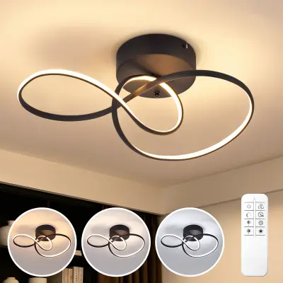 NETTLIFE sodobna črna zatemnilna LED stropna svetilka 24 W z daljinskim upravljalnikom za dnevno sobo, spalnico, kuhinjo ali hodnik
