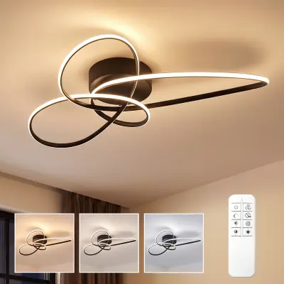 NETTLIFE sodobna črna LED stropna svetilka 30 W, 3000–6000 K, zatemnilna, z daljinskim upravljalnikom za kuhinjo ali spalnico