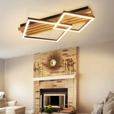 NETTLIFE zatemnilna lesena LED stropna svetilka, 55 cm, 36 W, kvadratna geometrijska zasnova, za spalnico in dnevno sobo, z daljinskim upravljalnikom