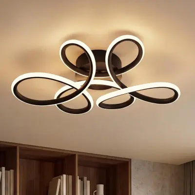 NETTLIFE sodobna črna LED stropna svetilka s cvetličnim dizajnom, 24 W, 3000 K, toplo bela, kovinska, za hodnik