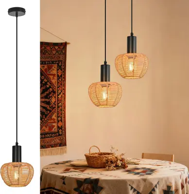 NETTLIFE boho viseča svetilka iz ratana z 1 lučjo E27, vintage senčnik iz pletene konopljine vrvi, za jedilnico, brez žarnice