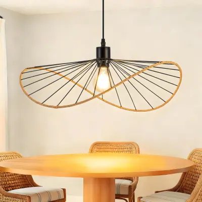 NETTLIFE črna boho viseča svetilka premera 50 cm, kovinska, z grlom E27 in vintage dizajnom, brez žarnice