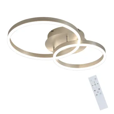 NETTLIFE sodobna zatemnilna LED stropna svetilka z 2 obročema, kovina in akril, srebrna, 59 cm, za dnevno sobo, z daljinskim upravljalnikom