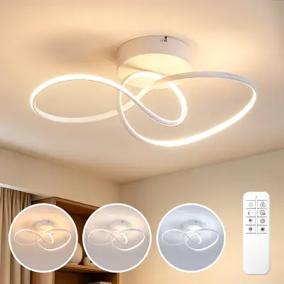 NETTLIFE sodobna bela LED stropna svetilka z ovitim dizajnom, 24 W, za notranje prostore in hodnik, z daljinskim upravljalnikom