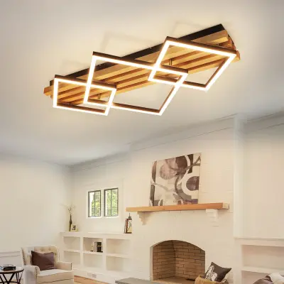 NETTLIFE lesena LED stropna svetilka, 70 cm, 46 W, zatemnilna, sodobna črna kvadratna zasnova, za dnevno sobo, spalnico, kuhinjo, hodnik ali pisarno