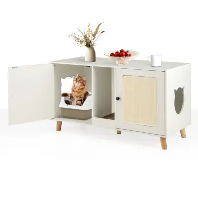 Bela omara za mačje stranišče z MDF in sizalom - eleganten in diskreten prostor za vašo mačko