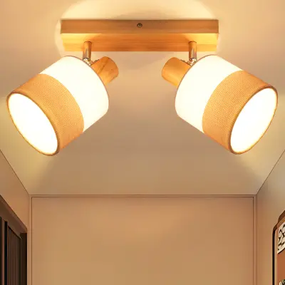 NETTLIFE stropna LED svetilka z 2 obrnjivimi reflektorji, lesena stropna svetilka za hodnik, vintag, žarnice E14, 350° vrtenje