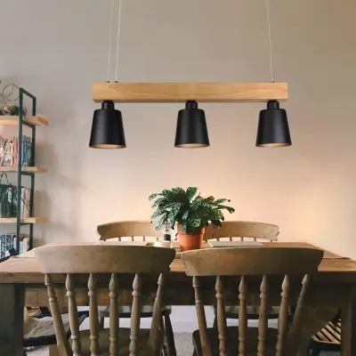 NETTLIFE Visenje iz črnega lesa E27 MAX25W Premer 150cm 70x14x23CM Jedilna miza 3-plameno vintage za jedilnico
