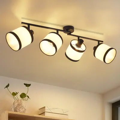 NETTLIFE stropna svetilka s 4 sijalkami, črna – LED vrtljivi E14 vintage plašč v tekstilu, 350°, za spalnico, dnevno sobo, kuhinjo, pisarno