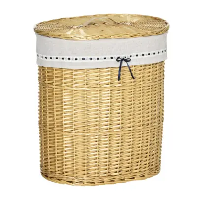 Pletena košara za perilo 100 L s pokrovom, naravna, 51 x 38 x 57 cm, za spalnico in kopalnico