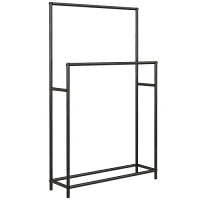 Stojalo za brisače s 2 palicama, prostostoječe, kovinsko, črno, 66 x 20 x 110 cm