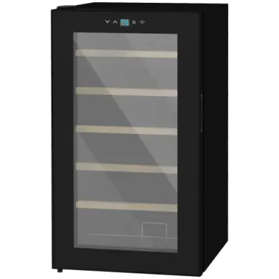 Hladilnik za vino 24 steklenice, črn, nastavljiva temperatura 5–20 °C, LED osvetlitev, 43×45×75 cm