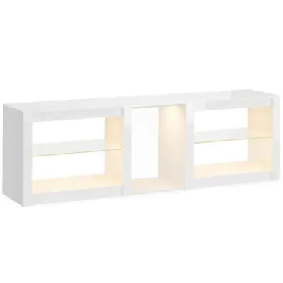 TV Lowboard z RGB LED osvetlitvijo, moderno TV pohištvo z nastavljivimi steklenimi policami, bela, za televizorje do 75 palcev