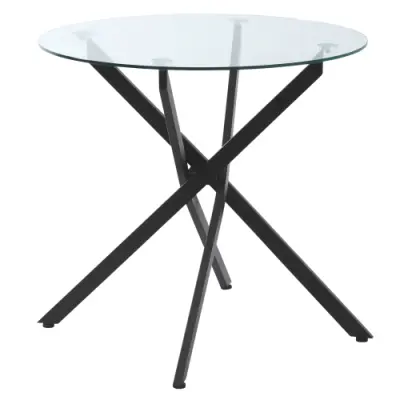 Okrogla klubska miza, steklena plošča, črna, kovinsko ogrodje, varnostno steklo, 80x80x75 cm, moderna in elegantna