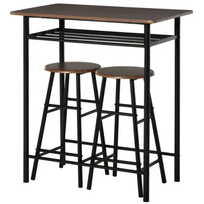3-delni barski set, črna, sestavljen iz barske mize in 2 barskih stolov, jedilna garnitura s shranjevalnim regalom, kovinska konstrukcija, 80×50×90