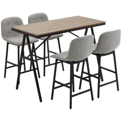 5-delni barski set z 4 barskimi stoli, bistro miza, kovina, svetlo rjav, 120x60x91 cm, za kuhinjo in jedilnico