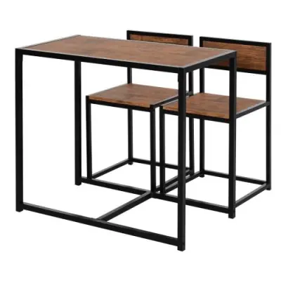 Jedilni set, kuhinjska miza z 2 stoloma, kovina in naravni les, za majhne prostore, jedilnica