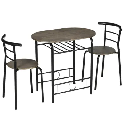 Bistro jedilni set, miza in 2 stola, črn, 80x53x74,5 cm, za kuhinjo in jedilnico