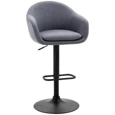Barski stol z nastavljivo višino, naslonjalom in oporo za noge, laneni videz, siv, 54x54x112 cm, nosilnost 110 kg