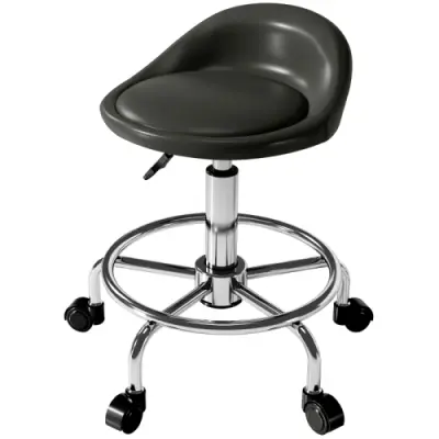 Vrtljivi delovni stolček z naslonjalom, nastavljiva višina 59–75 cm, 360° vrtljiv, črn, za pisarno, salon in spa