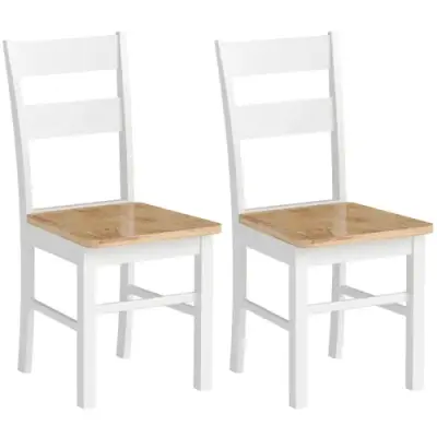 Kuhinjska stola 2 kosa, iz kavčukovega lesa, ukrivljeno naslonjalo z letvicami, bela
