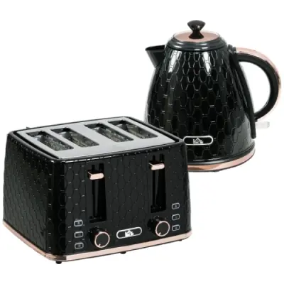 2 v 1 kuhinjski set, toaster in grelnik vode 1,7 L, črn, 4 rezine, več možnosti, plastika