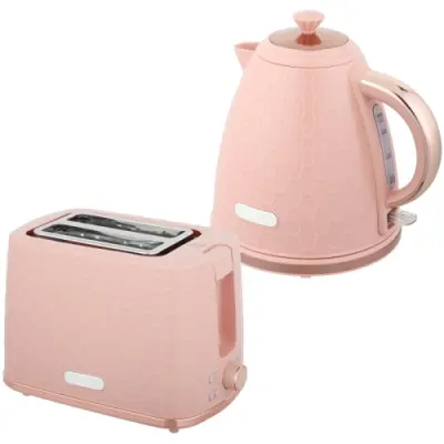Komplet grelnika vode in toasterja 1,7 L, roza, 2200 W, hitro kuhanje, samodejni izklop, toaster za 2 rezini s pladnjem za drobtine