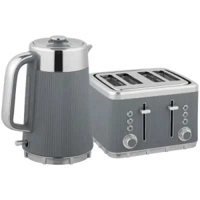 Komplet grelnika vode 1,7 L in toasterja za 4 rezine, siv, 2200 W, hitro kuhanje, filter proti kamnu, 7 stopenj zapečenosti