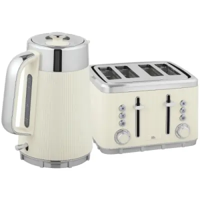 Komplet grelnika vode 1,7 L in toasterja za 4 rezine, kremno bel, 2200 W, hitro kuhanje, filter proti kamnu, 7 stopenj zapečenosti