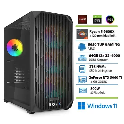 Popravljen artikel - Namizni računalnik BOFX VOLANTIS 4 R5-9600X, 64 GB RAM, 2 TB SSD, RTX5060TI, W11H
