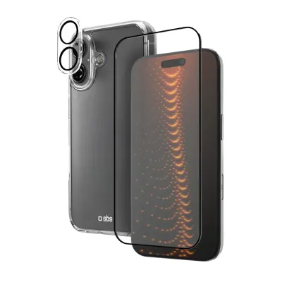 SBS D3O KOMPLET OVITKA IN ZAŠČITNEGA STEKLA ZA IPHONE 16 ZA ZASLON IN KAMERO