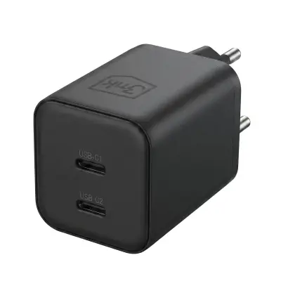 3mk, Stenski Polnilnik z Dvema USB-C Vhodoma PD 3.0 / QC 45W 3A GaN, Črna
