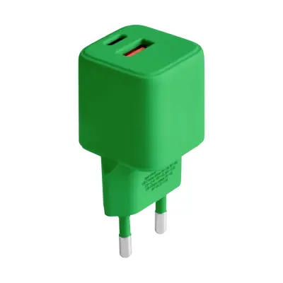 Forever, Napajalnik USB-C PD 30 W in USB-A 18 W QC GaN iz kolekcije Colorum, Zelena
