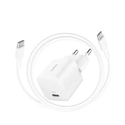 Belkin, Omrežni polnilnik USB-C 25W s kablom USB-C v USB-C 1m hitro polnjenje, Bela